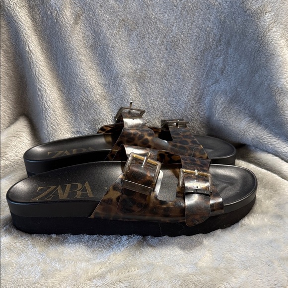Zara Women's Brown Leopard Sandals New - Picture 6 of 8